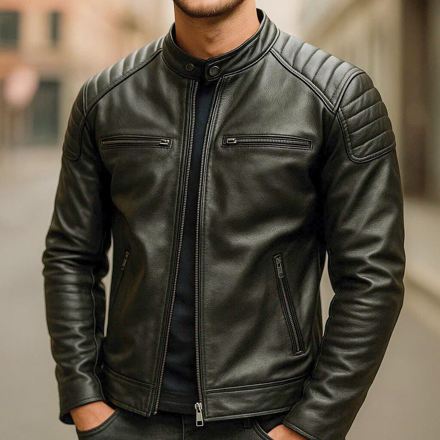 Samer | Leather Biker Zip Front Jacket