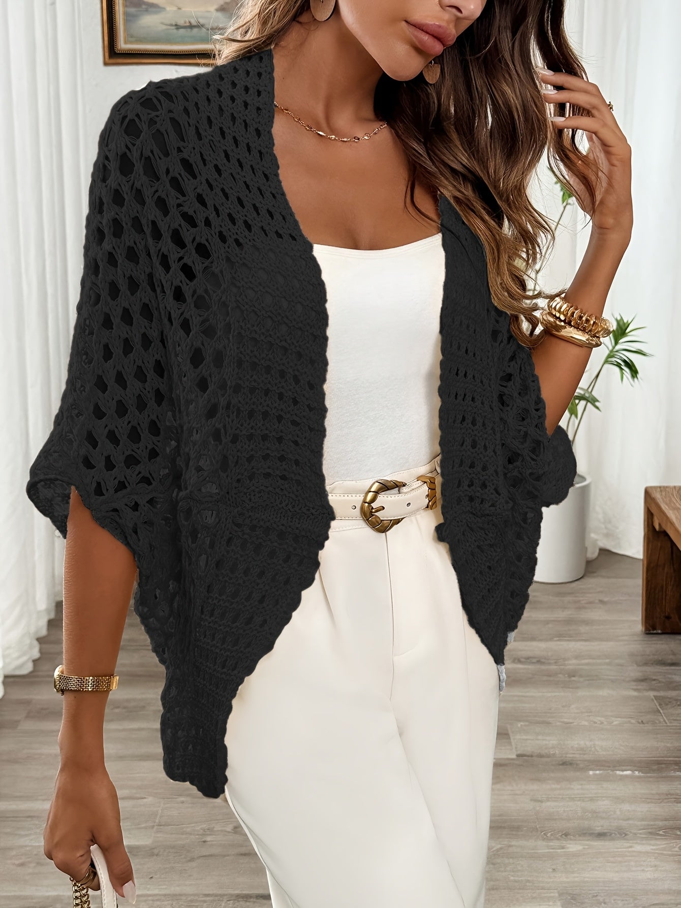 Etleva | Open Knit Batwing Sleeve Cardigan