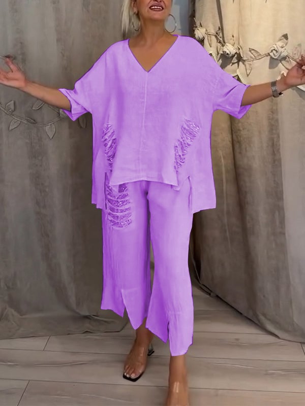 Ebony | V-Neck Loose Fit Two-Piece Set