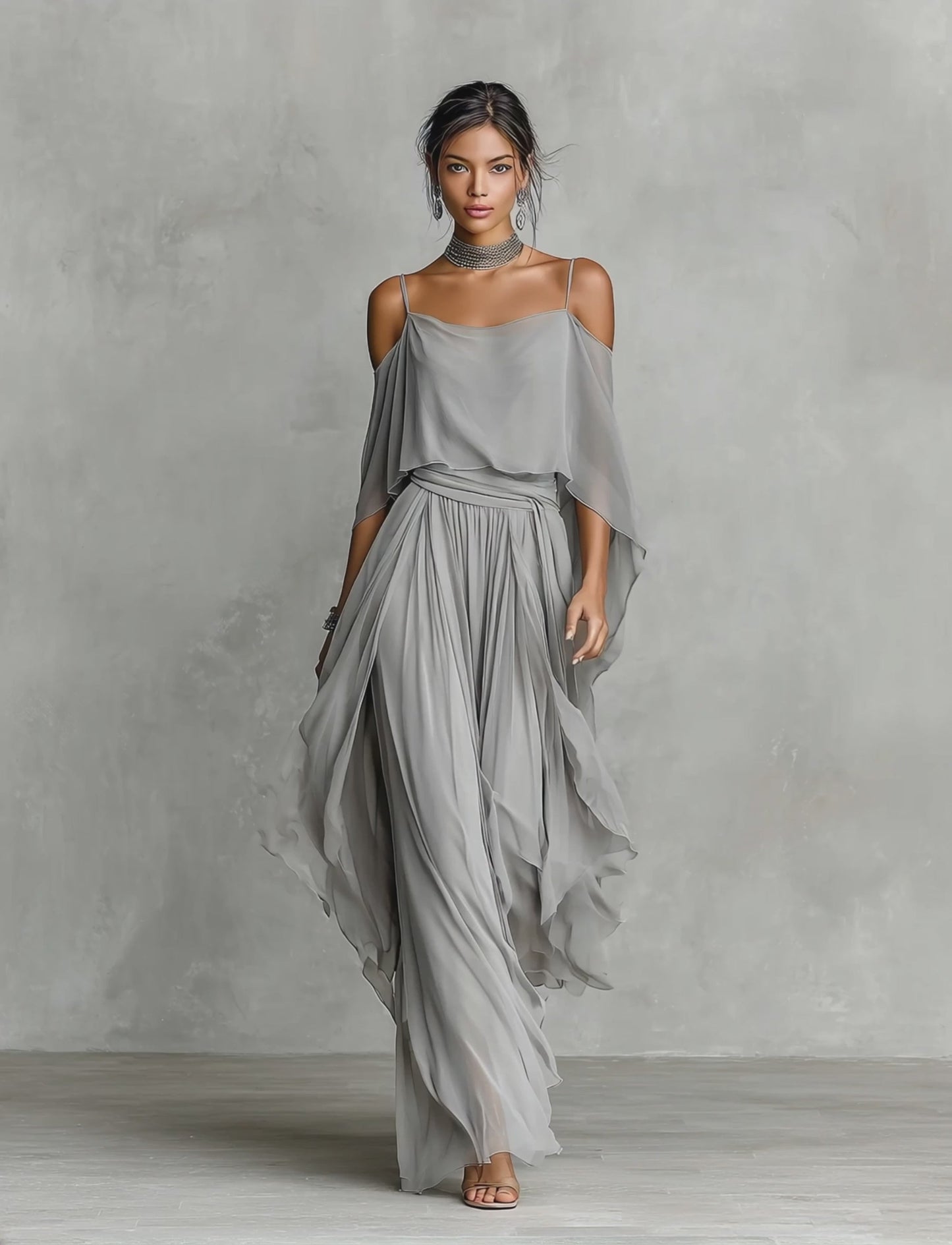Roneeta | Chiffon Cold Shoulder Maxi Skirt Co-ord