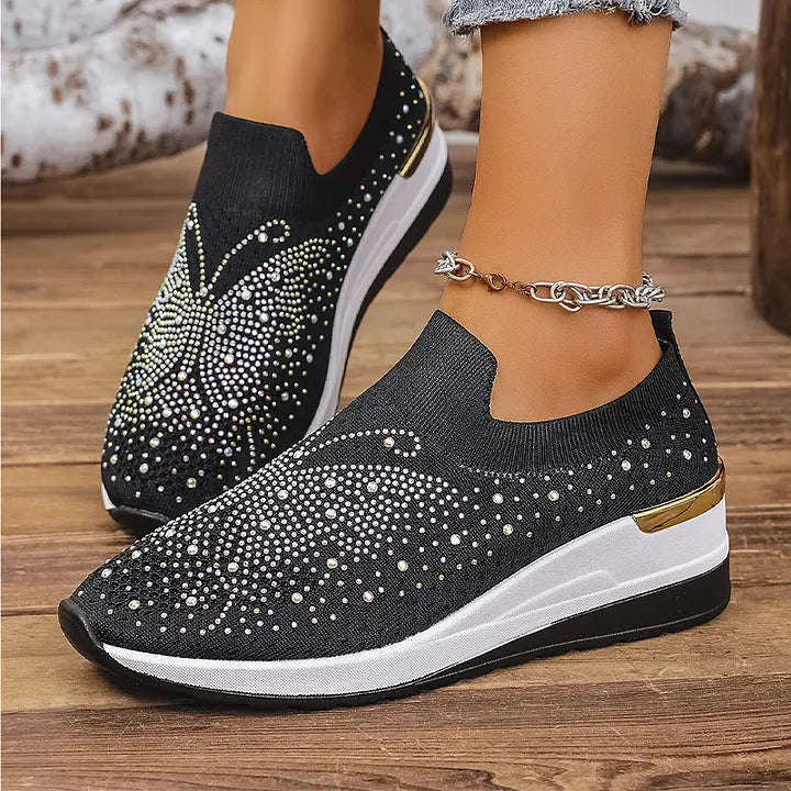 Josia | Trainers Slip On Rhinestone Wedge Sole