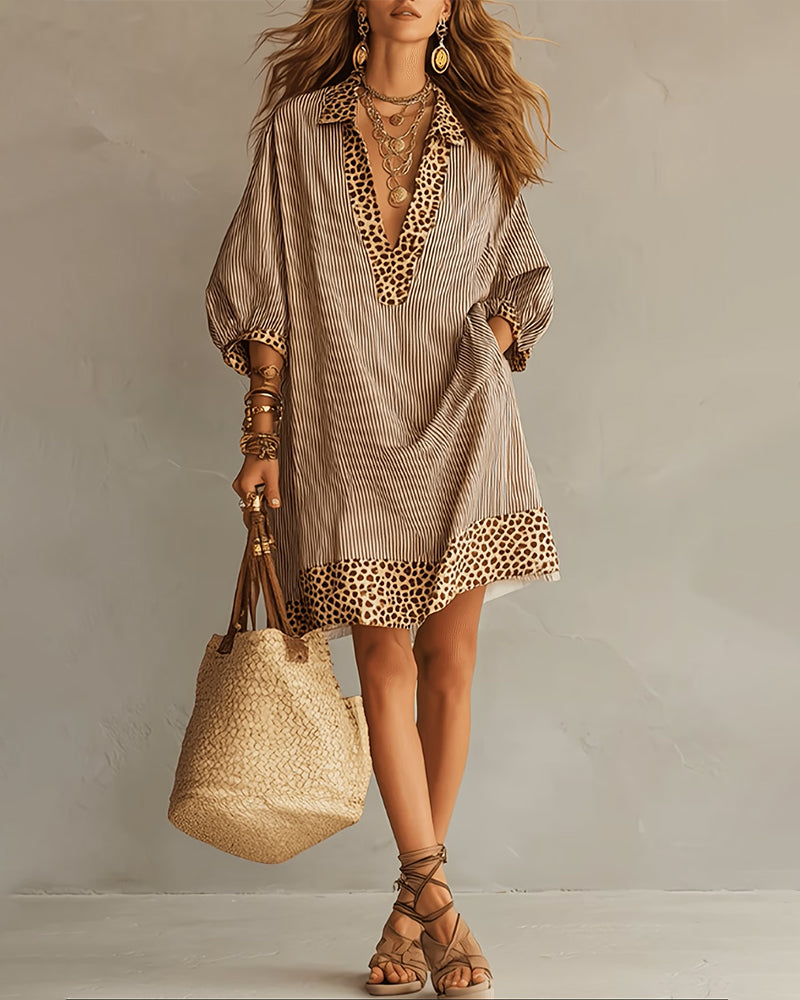 Marget | Striped V Neck Puff Sleeve Dress
