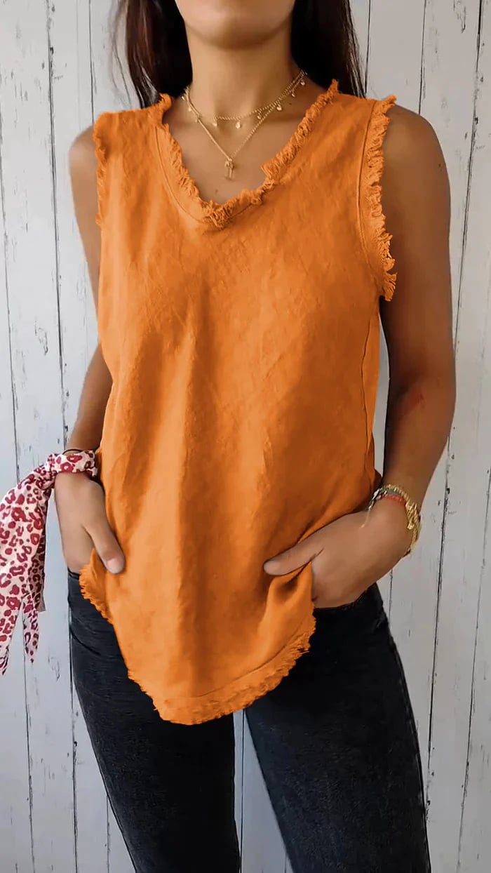 Myriam | Sleeveless V Neck Frayed Hem Vest Top