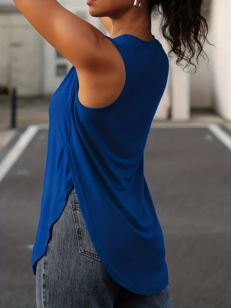 Desirae | Sleeveless Round Neck Curved Hem Top