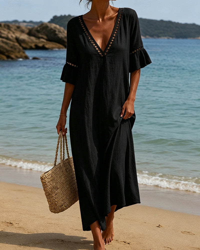 Nellina | V-Neck Ruffle Sleeve Maxi Dress