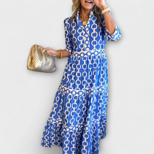 Stavroula | Midi Chain Print Tiered Shirt Dress