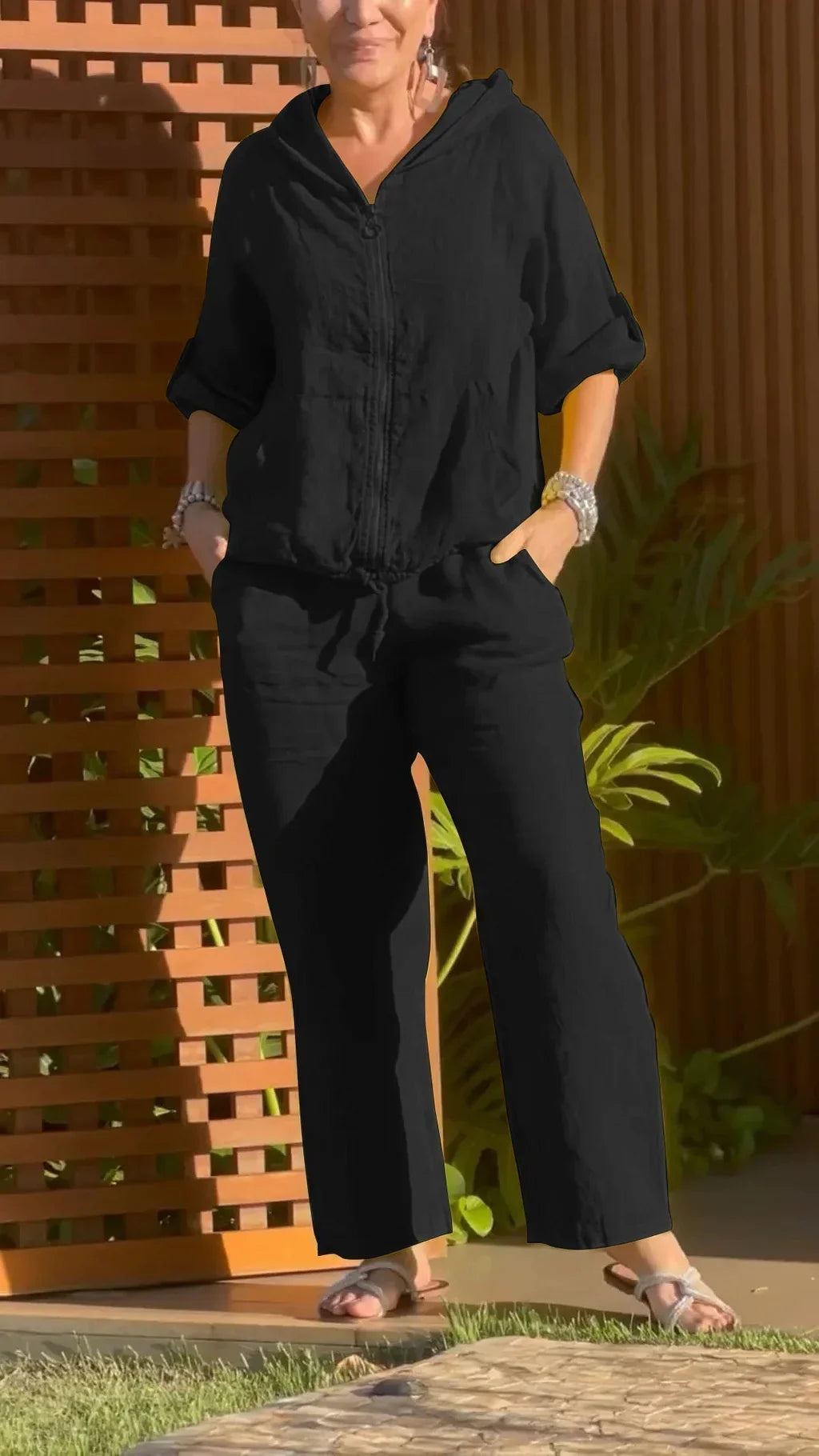 Pietra | Co-ord Hooded Zip Straight Trouser Set