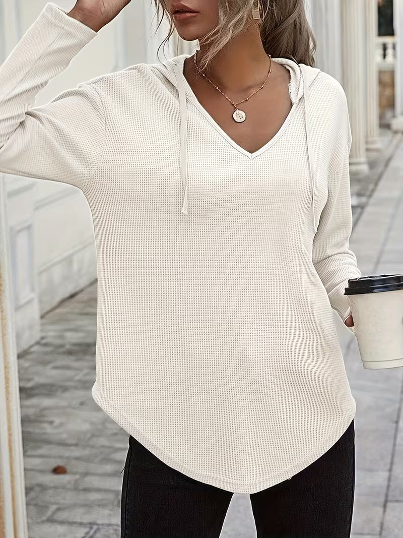 Heydi | Sweatshirt with V-Neck Hood Curved Hem