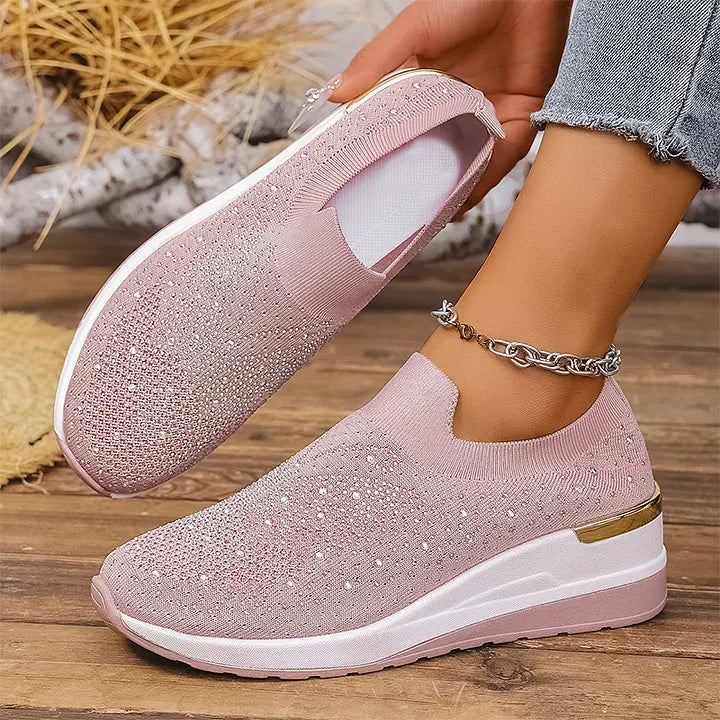 Josia | Trainers Slip On Rhinestone Wedge Sole
