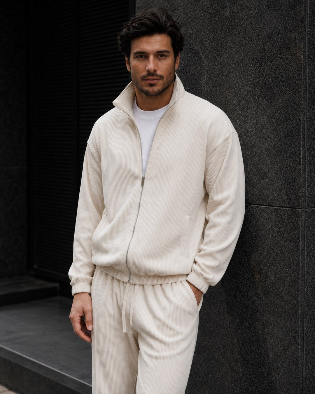 Thomsen | Tracksuit with Ribbed Texture Stand Collar