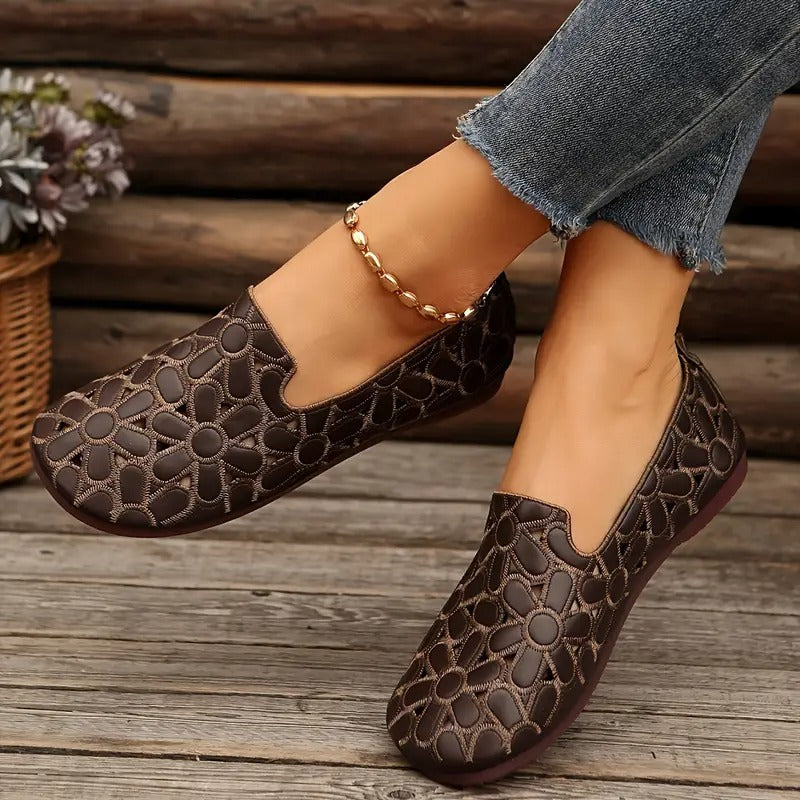 Veronica | Floral Cut Out Flat Shoes
