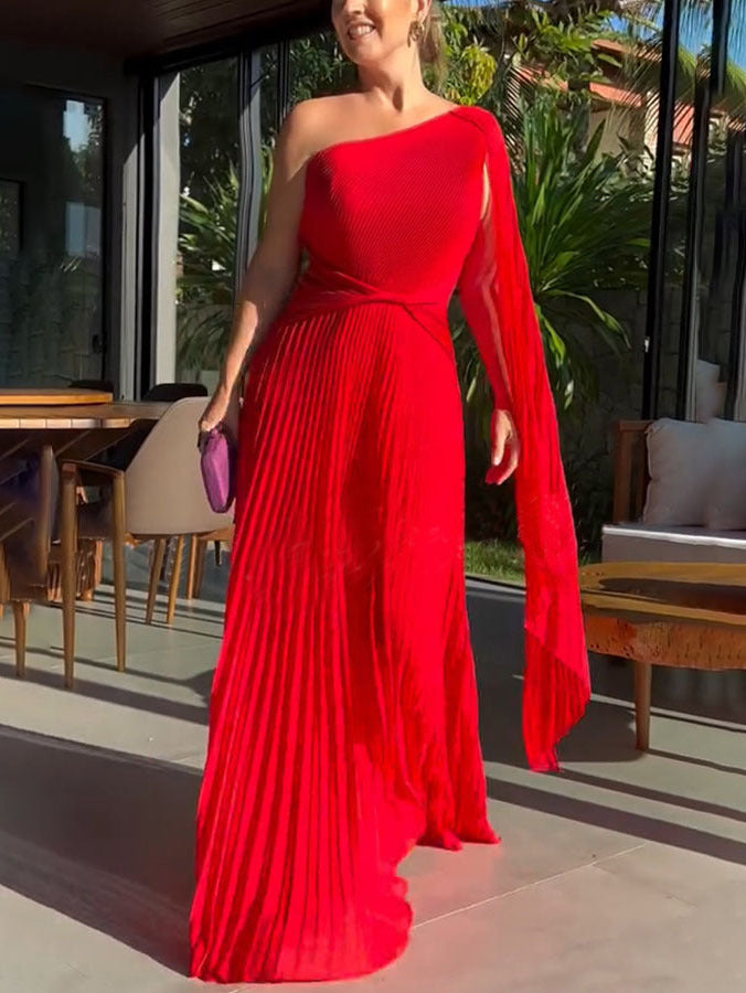 Kiriana | One Shoulder Pleated Maxi Evening Dress