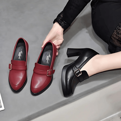 Lueena - Round Toe Block Heel Court Shoes