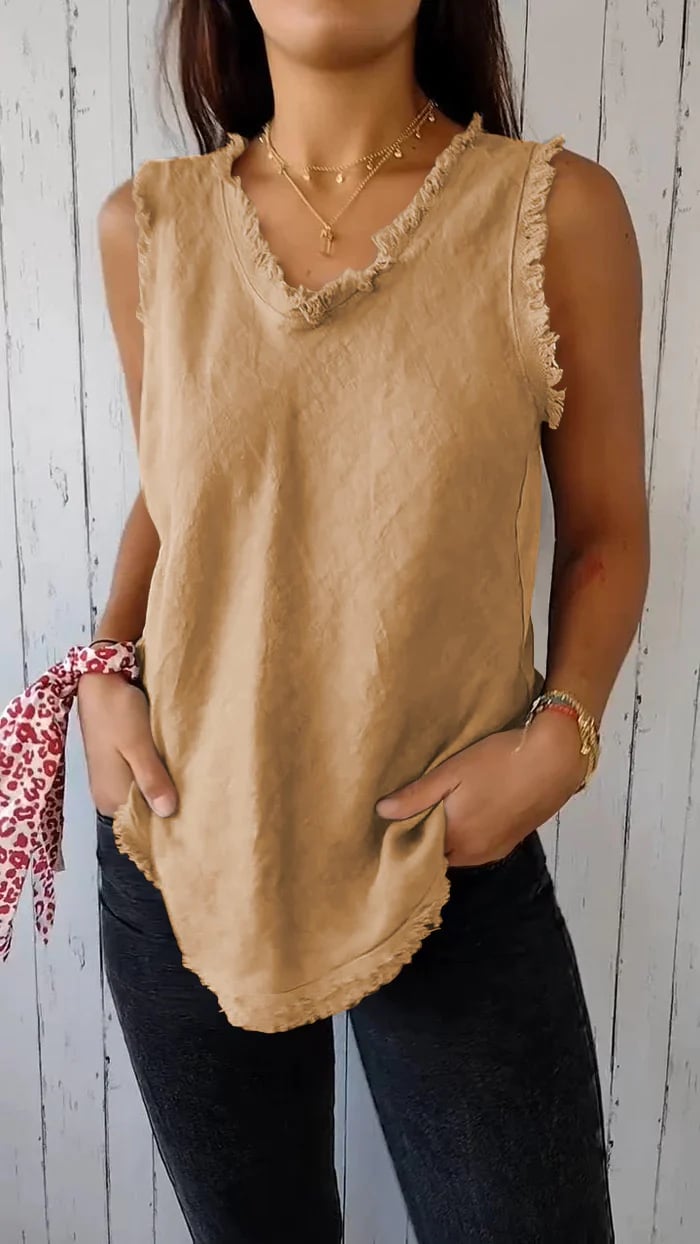 Myriam | Sleeveless V Neck Frayed Hem Vest Top