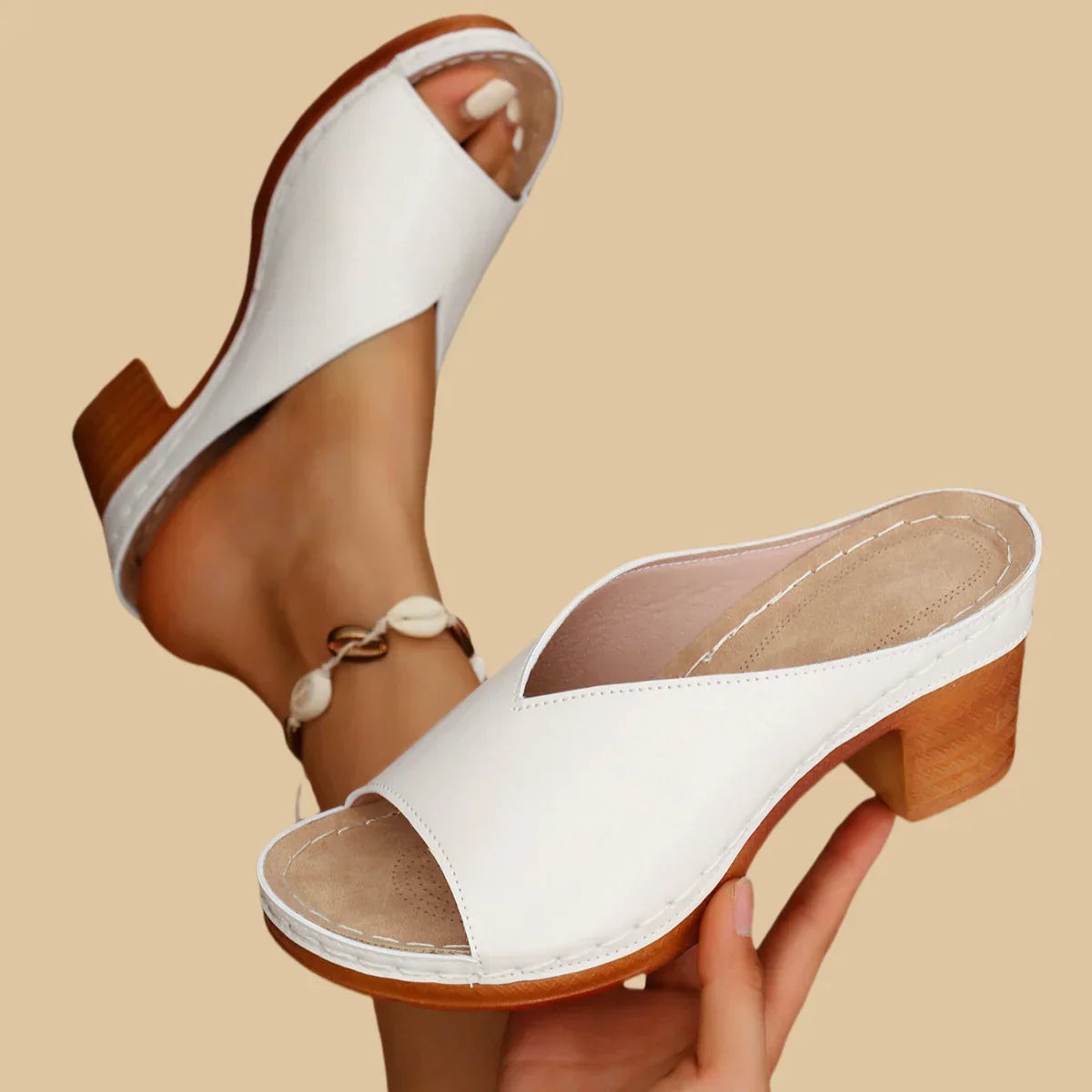 Sorina | Mule Sandals Open Toe Block Heel