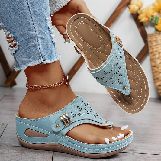 Tiara - Wedge Flip Flop Cutout Sandals
