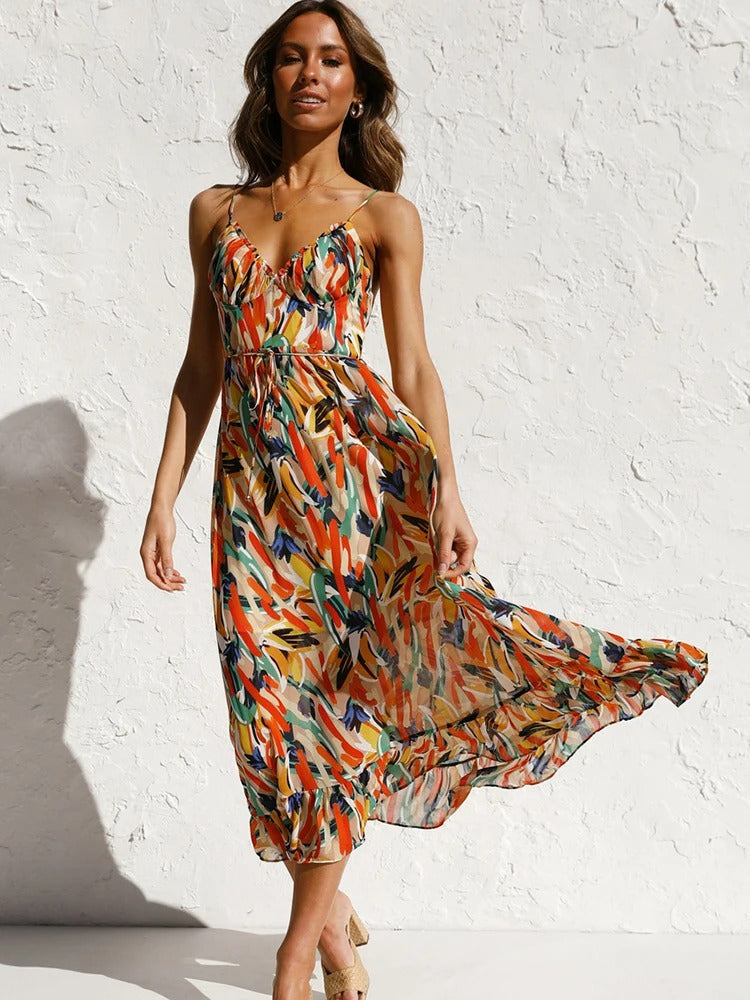 Emmeline | Printed Midi Dress Adjustable Straps