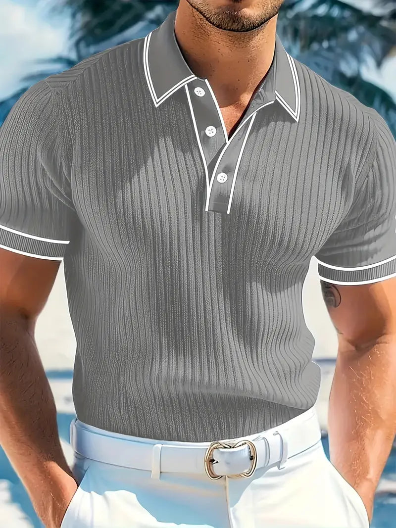 Orestis - Ribbed Short Sleeve Contrast Polo Shirt
