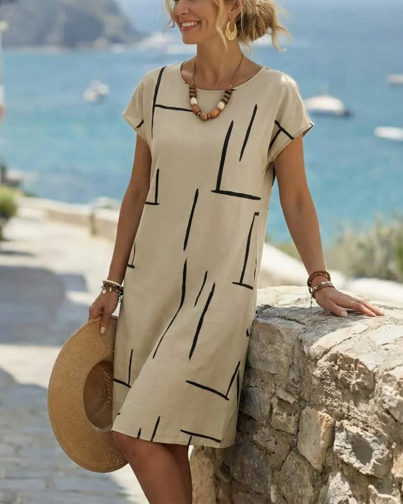 Ainee | Printed Round Neck Short Sleeve Dress