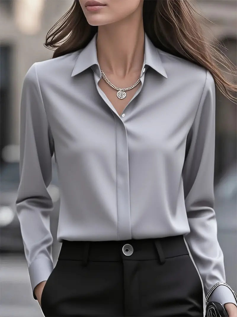 Amiliana - Long Sleeve Collared Button Down Shirt