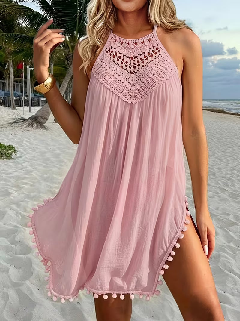 Shiena | Sleeveless Crochet Halter Beach Cover-Up