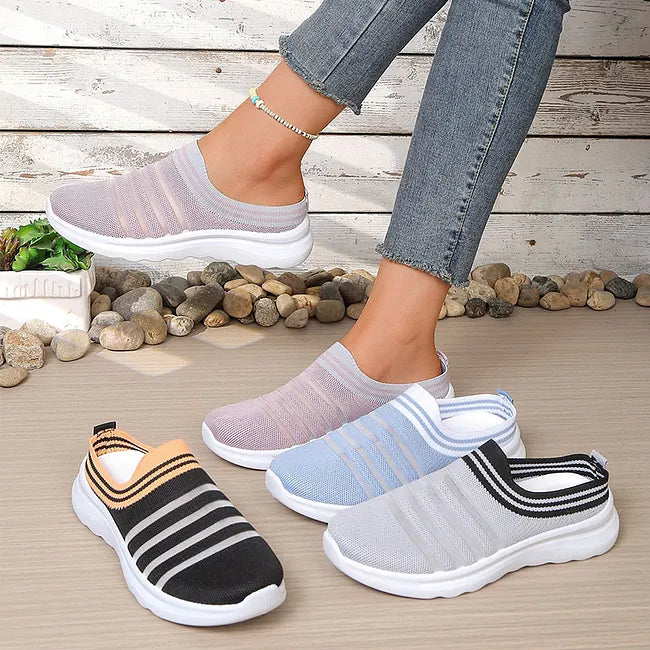 Aleyda | Slip On Striped Knit Casual Trainers