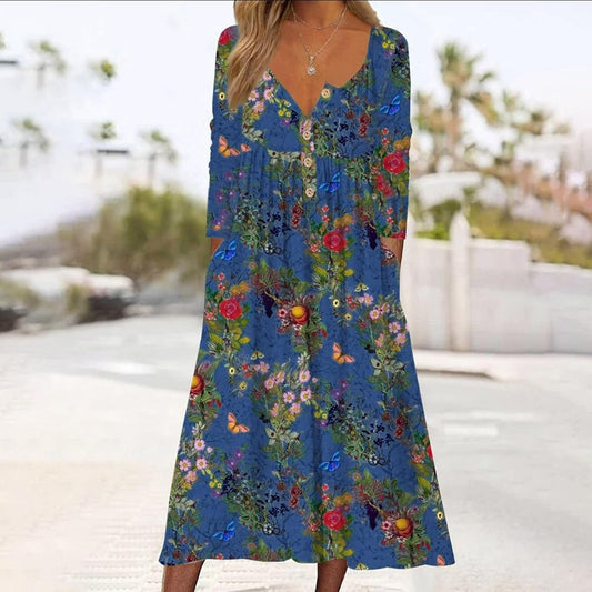 Kylie | Butterfly Print V Neck Midi Dress