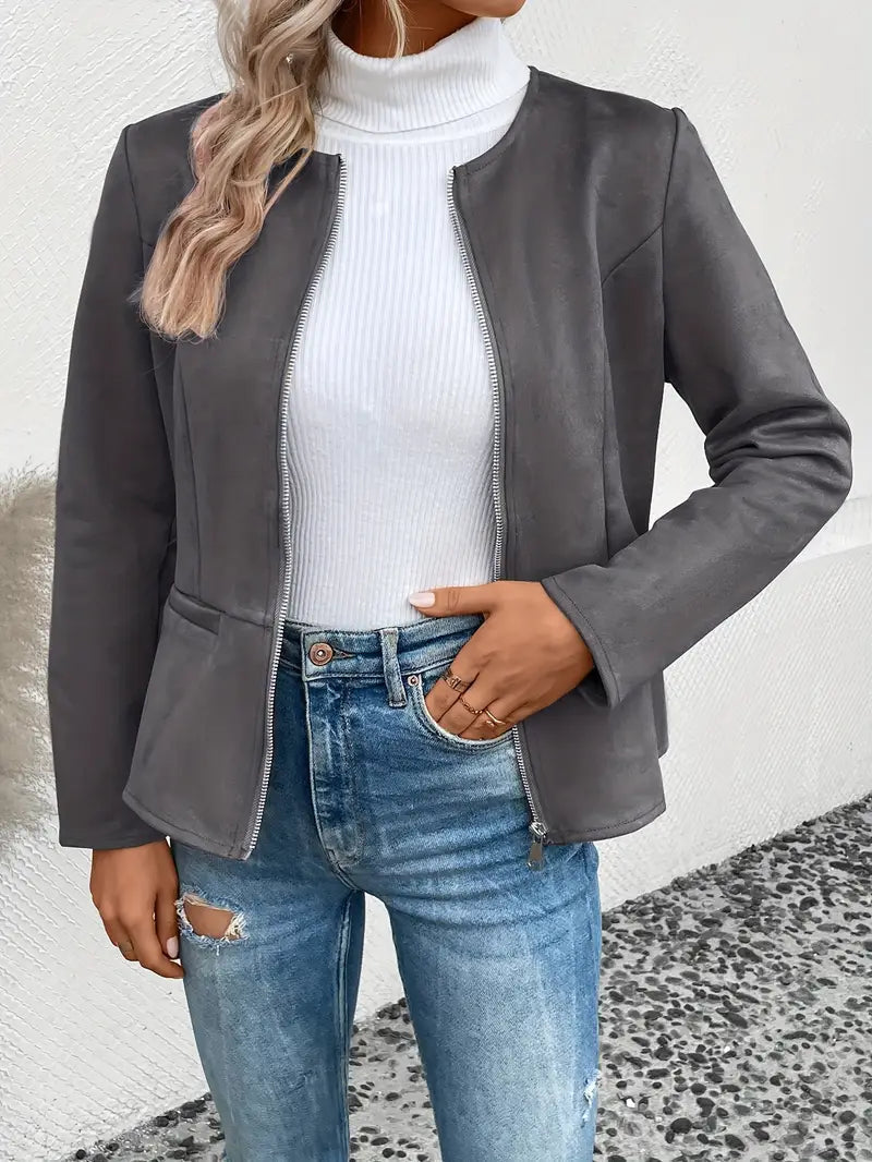 Roksana | Jacket with Round Neck and Zip Closure
