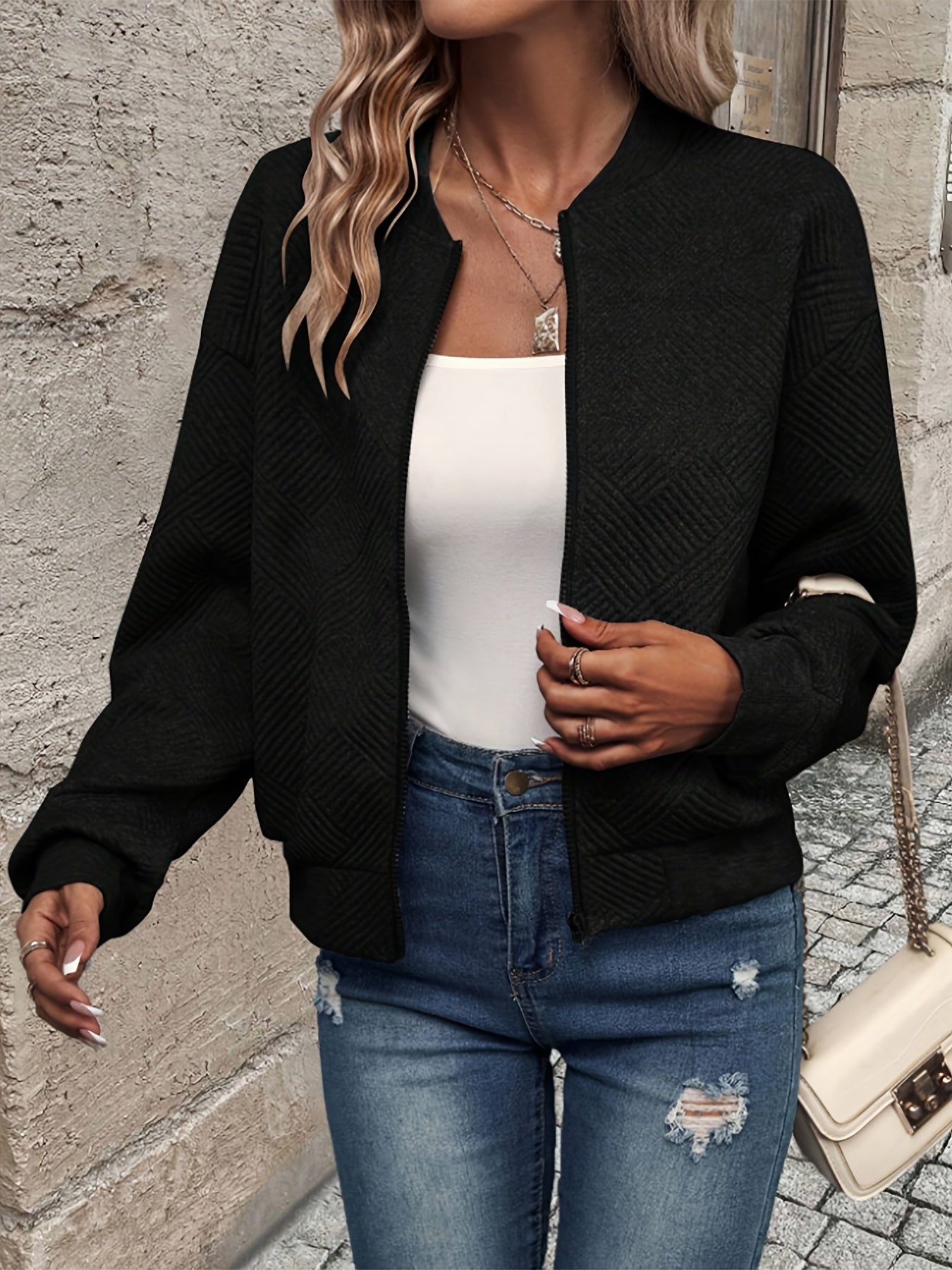 Jemma | Long Sleeve Textured Zip Jacket