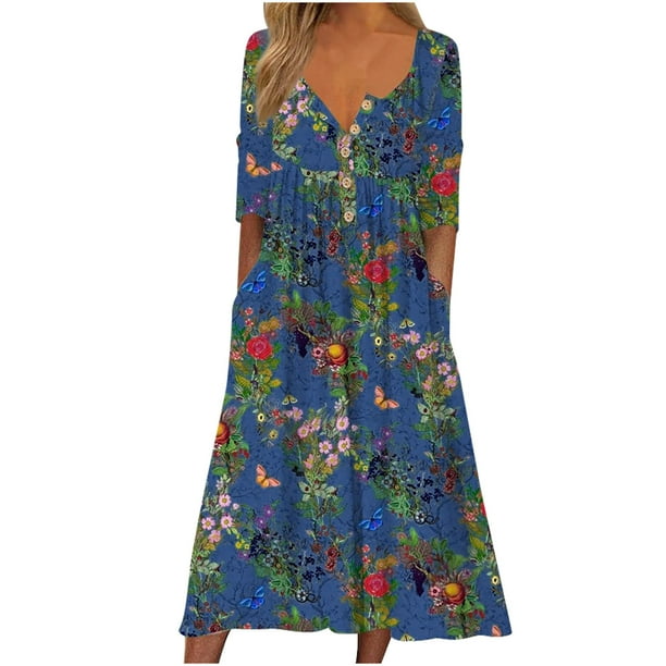 Kylie | Butterfly Print V Neck Midi Dress