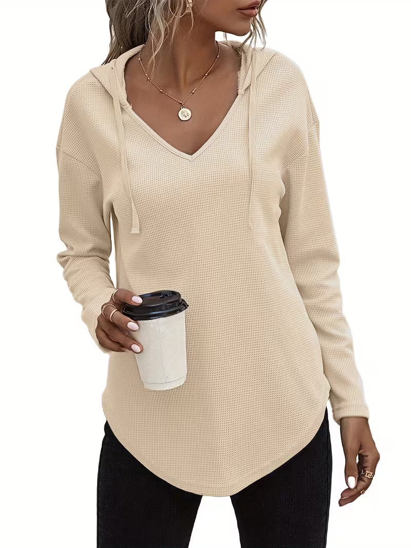 Heydi | Sweatshirt with V-Neck Hood Curved Hem