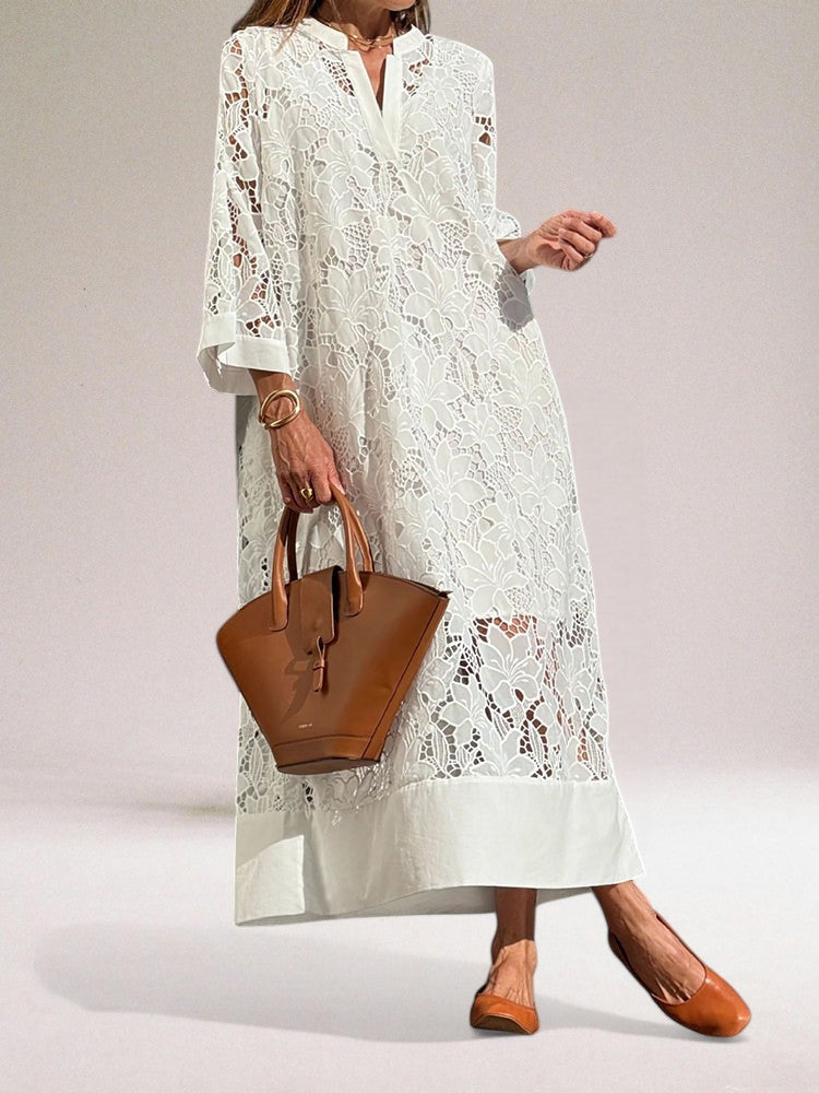 Hafenaa | Lace Midi Dress White Loose Fit
