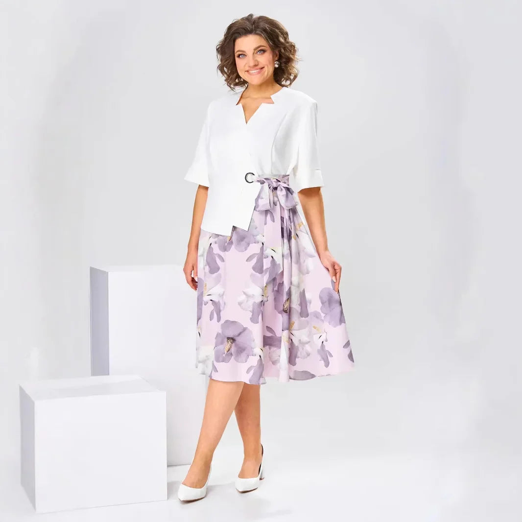 Barnes | Floral Midi Dress With White Jacket