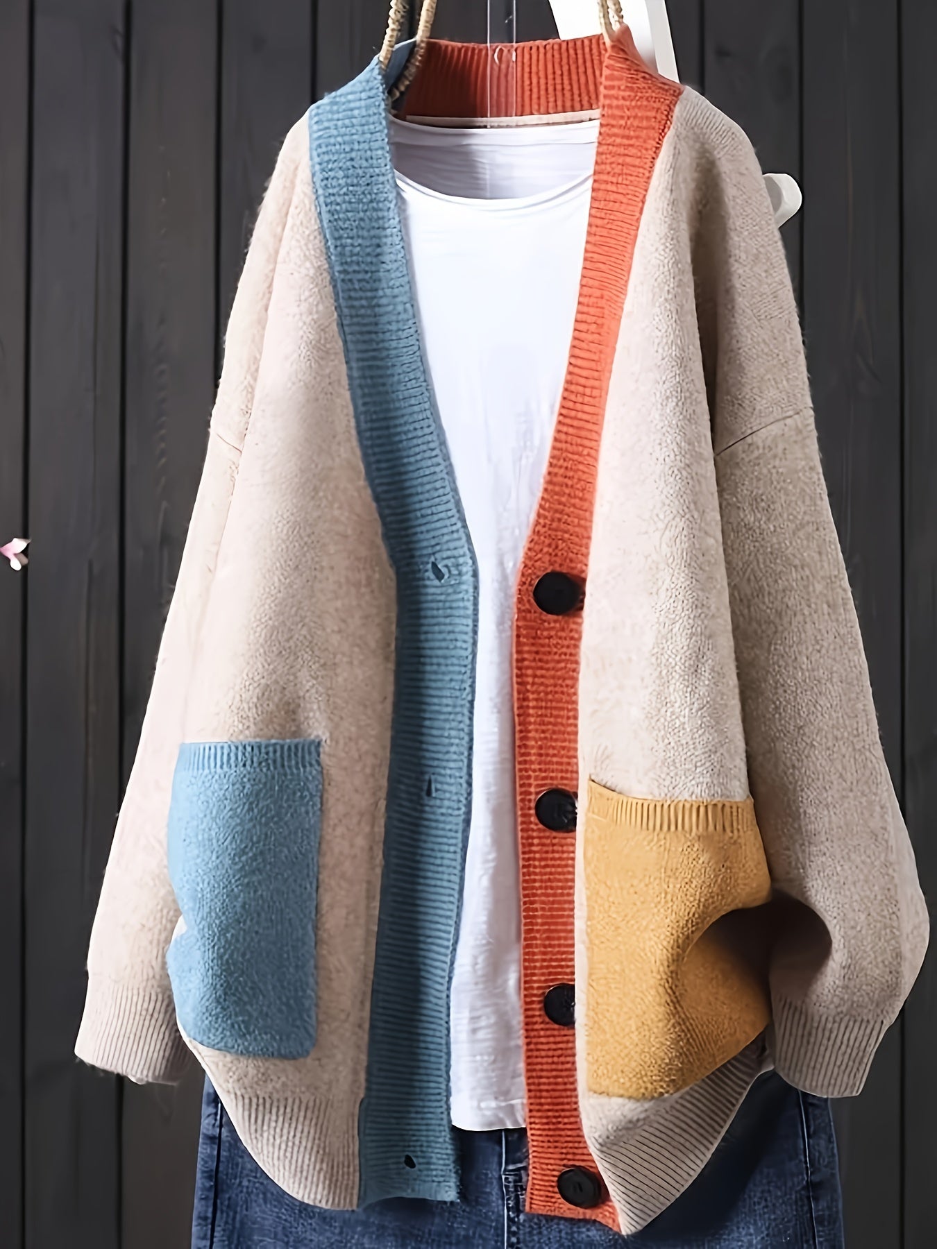 Peggy | Colour Block Button Front Cardigan