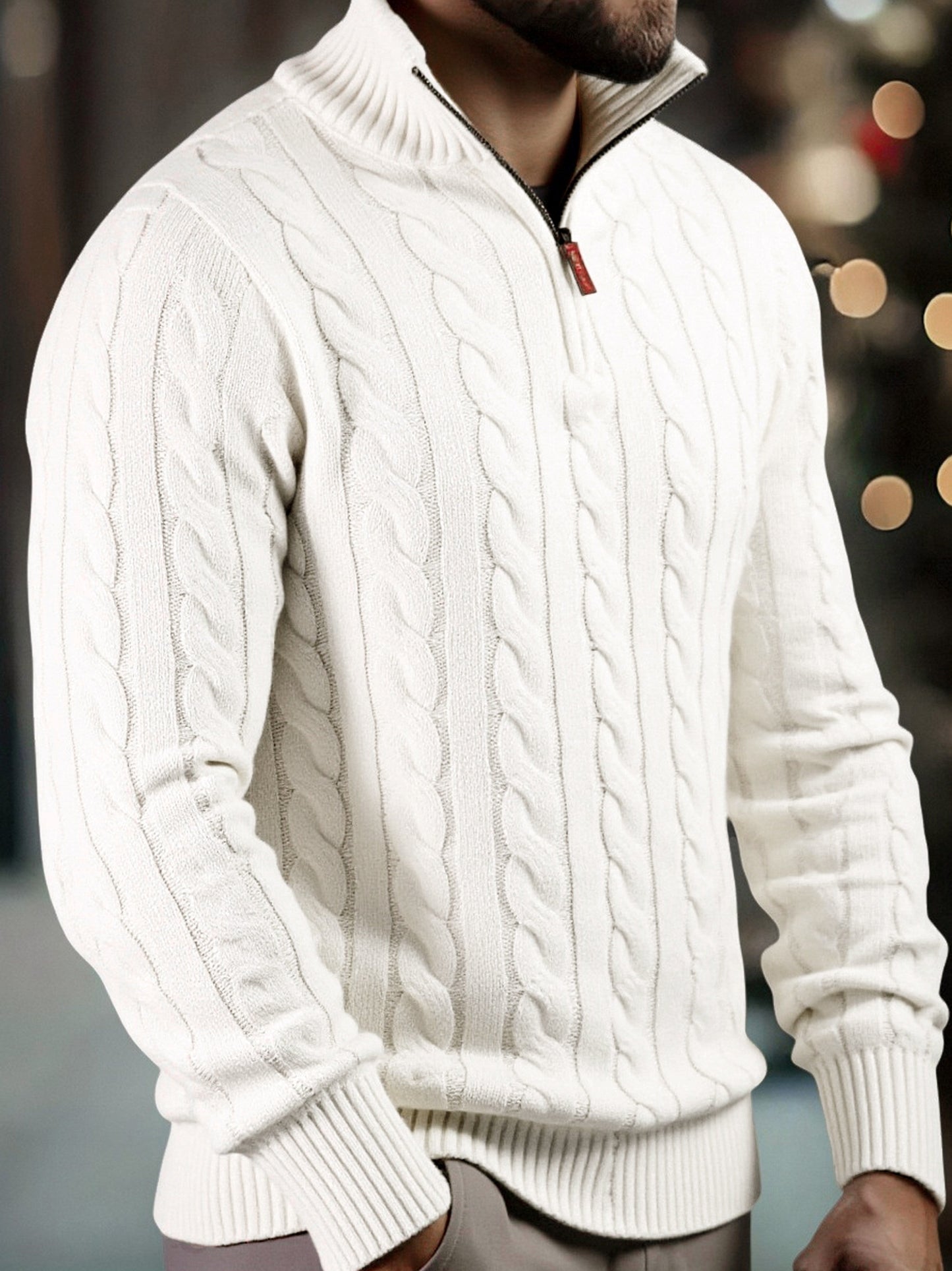 Vasyl | Sweater with Cable Knit Quarter-Zip Collar