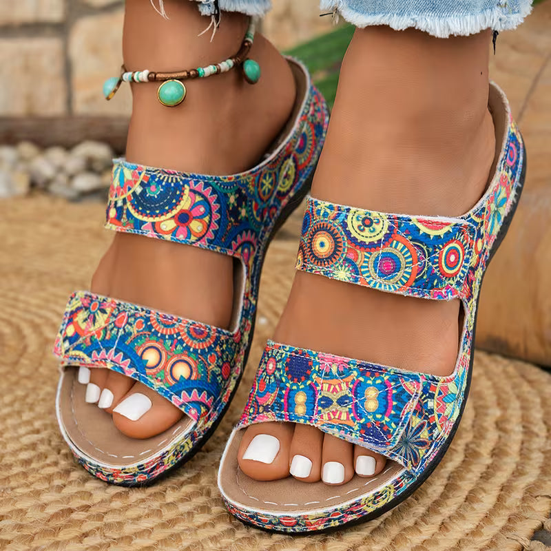 Dhifef | Double Strap Printed Open Toe Sandals