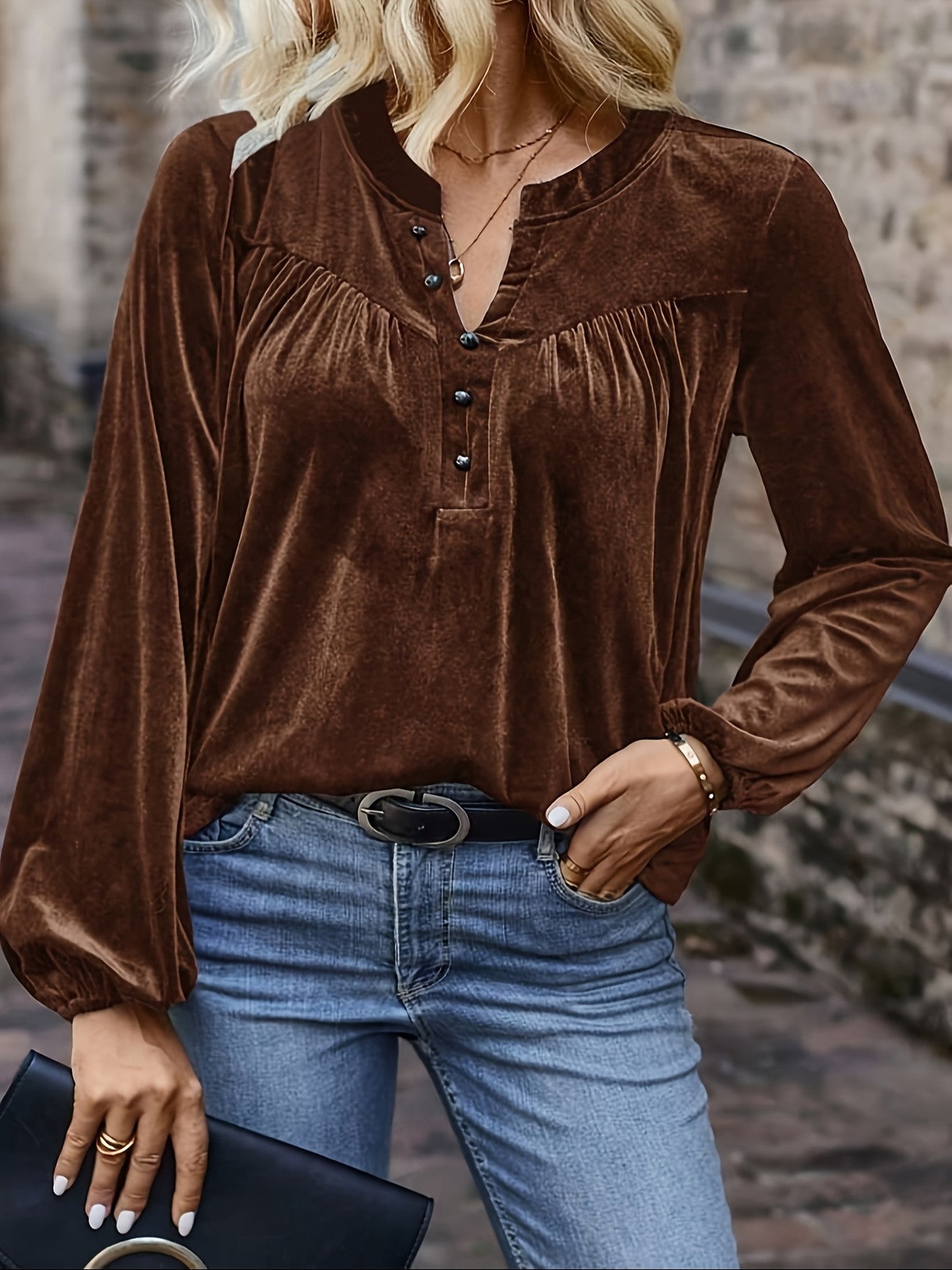 Ramina | Long Sleeve Blouse with Gathered Yoke