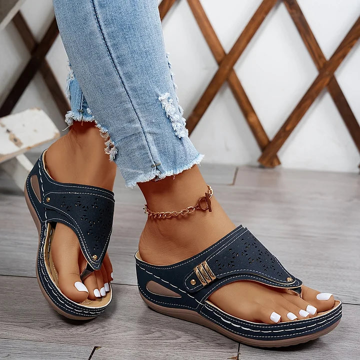 Tiara - Wedge Flip Flop Cutout Sandals