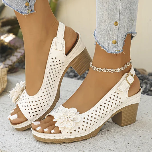 Imogen | Open Toe Cut-Out Block Heel Sandals