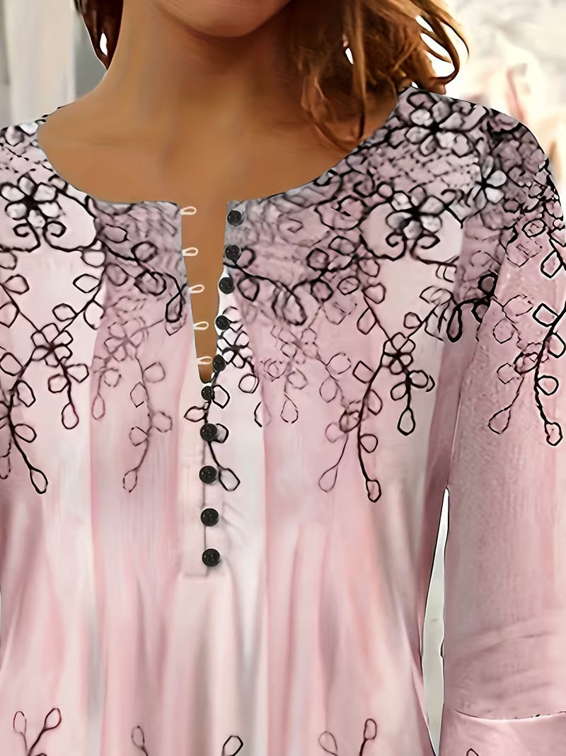 Mesley | Floral Print Round Neck Button Blouse