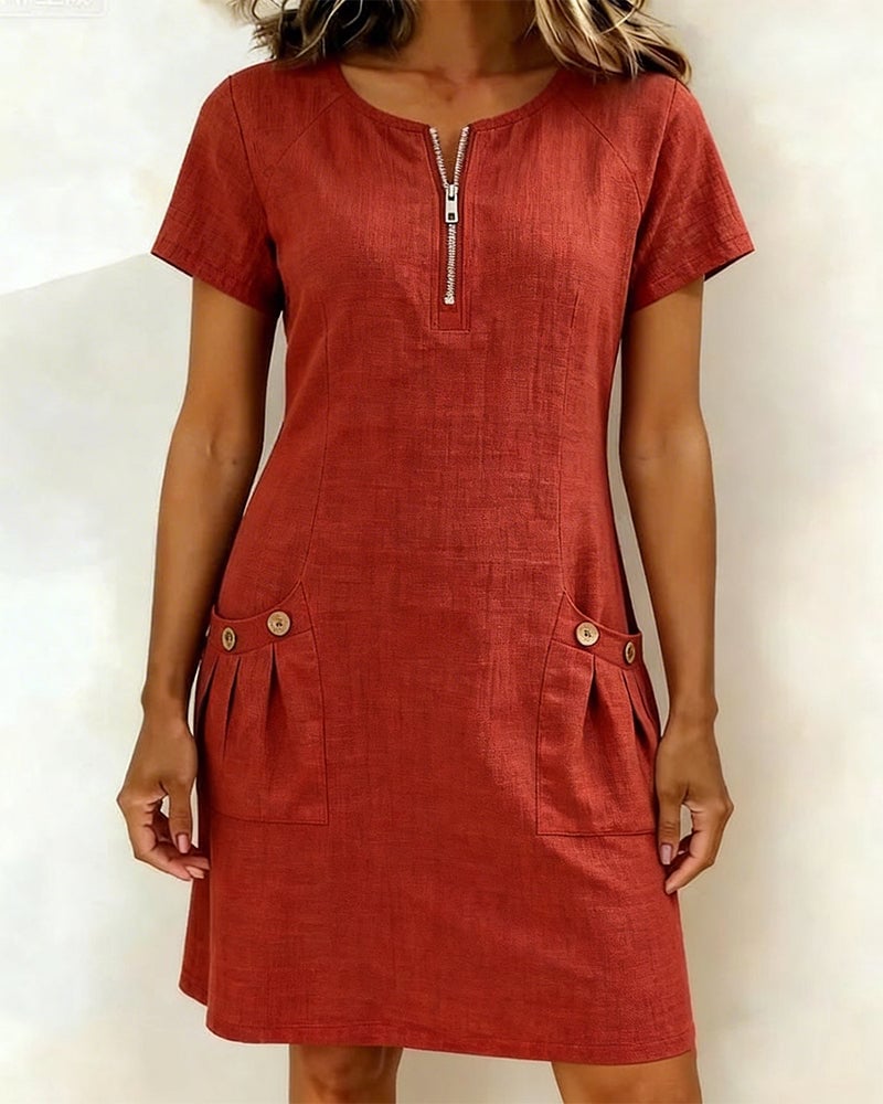 Krystan | Zip Front Short Sleeve Dress