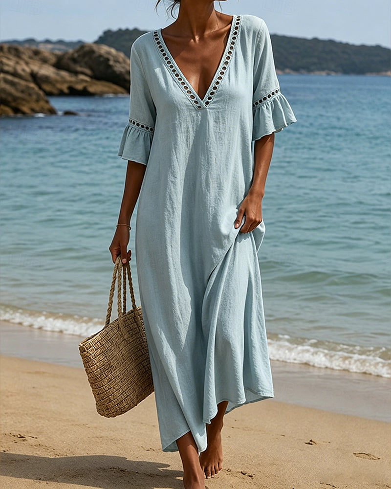Nellina | V-Neck Ruffle Sleeve Maxi Dress