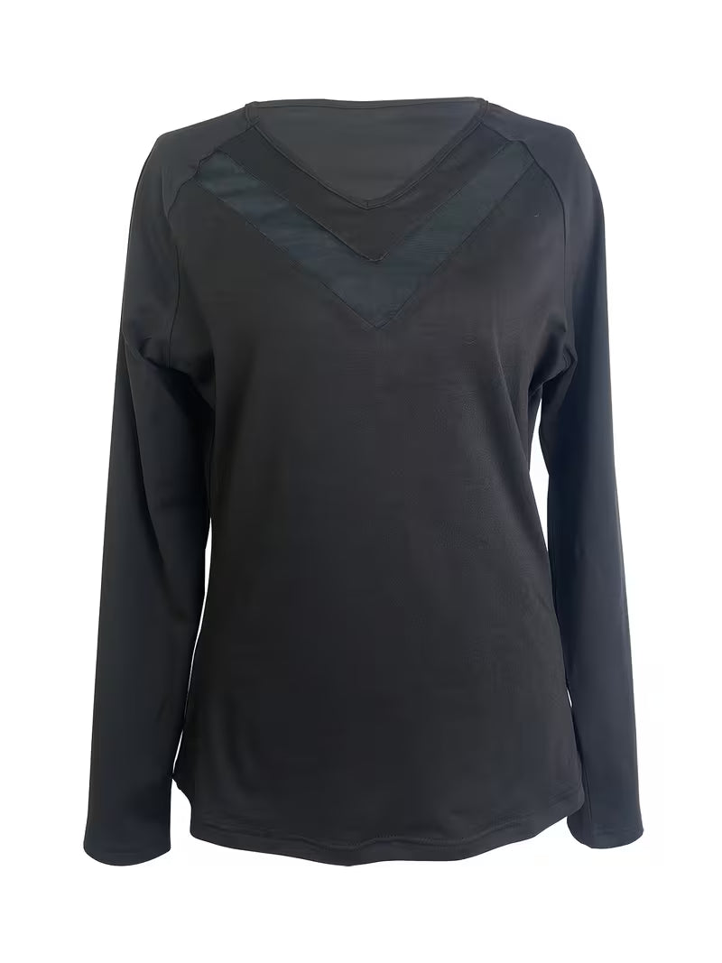 Mesha | Long Sleeve Mesh V Neck Top