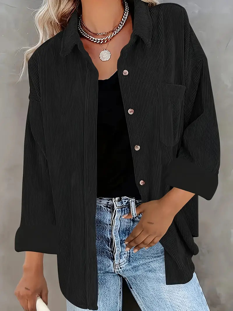 Irmela | Long Sleeve Button Front Corduroy Shirt