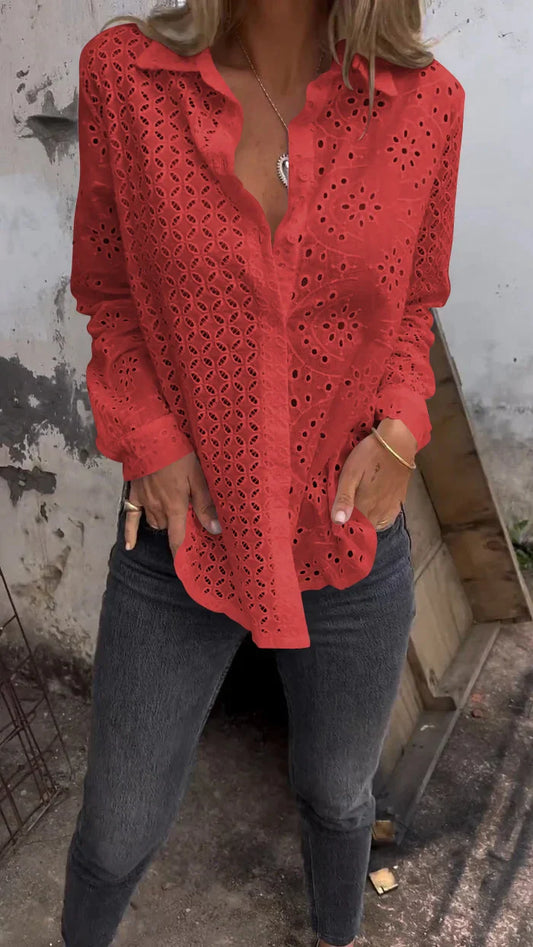 Tommie | Eyelet Long Sleeve Button Blouse