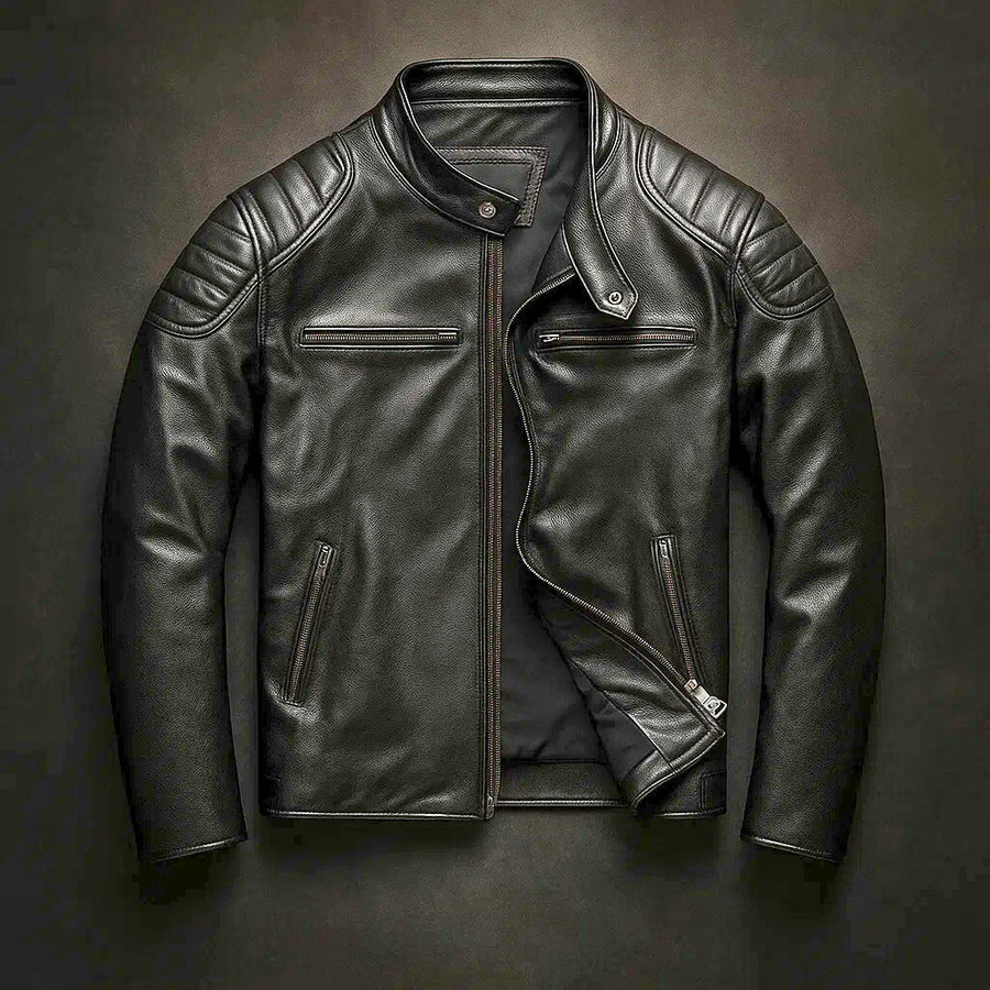 Samer | Leather Biker Zip Front Jacket