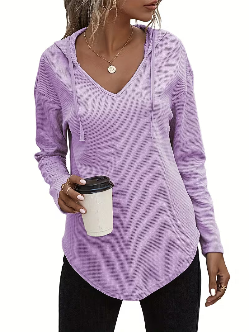 Heydi | Sweatshirt with V-Neck Hood Curved Hem