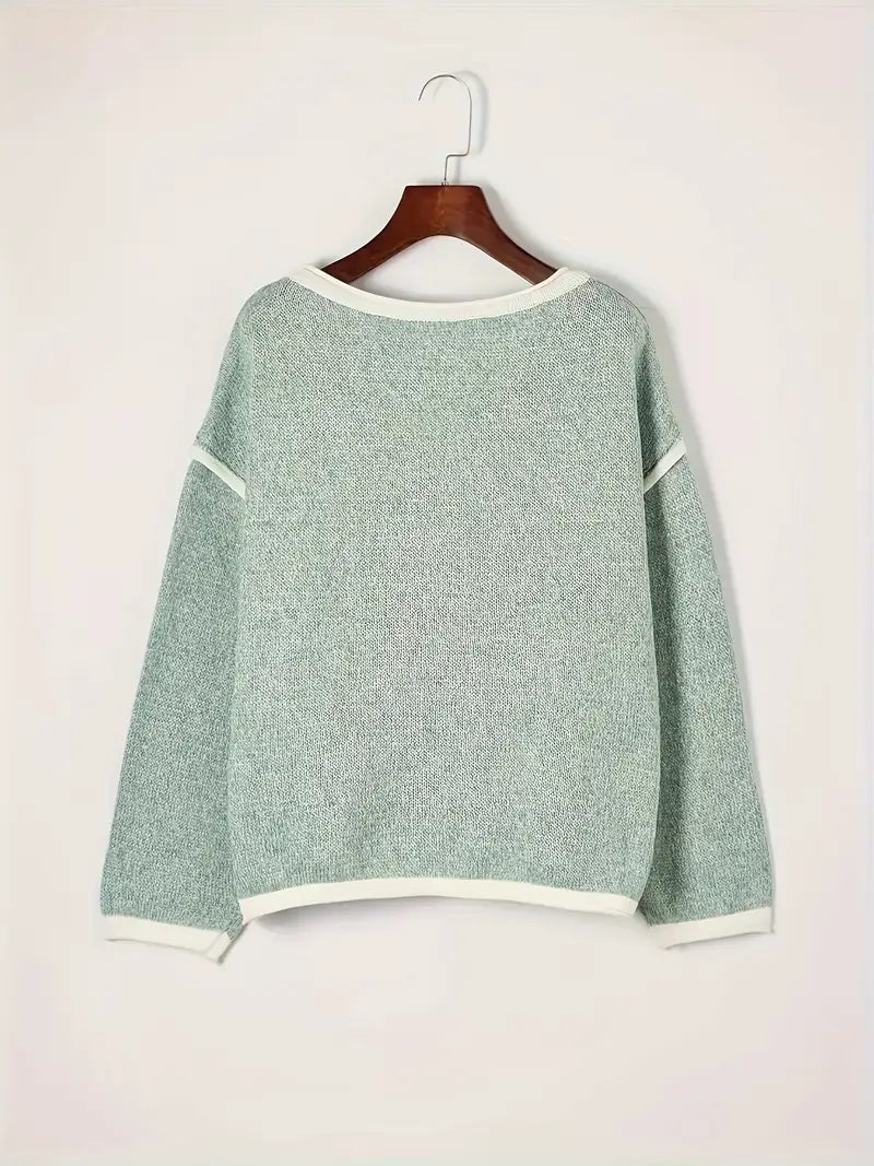 Giselda | Long Sleeve Contrast Trim Knit Top
