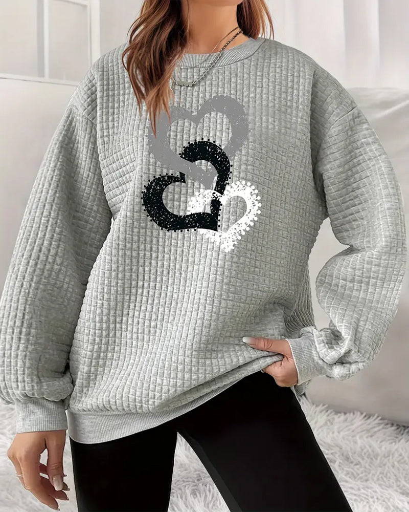 Catherine | Textured Sweatshirt with Heart Graphic