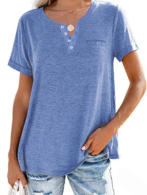 Cettina | Short Sleeve Pocket Henley T-Shirt